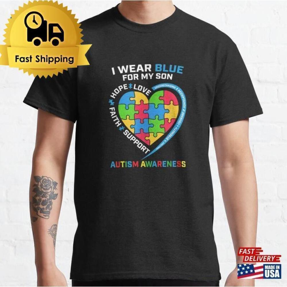 Autism Awareness Blue Ribbon Support Graphic Unisex T-Shirt